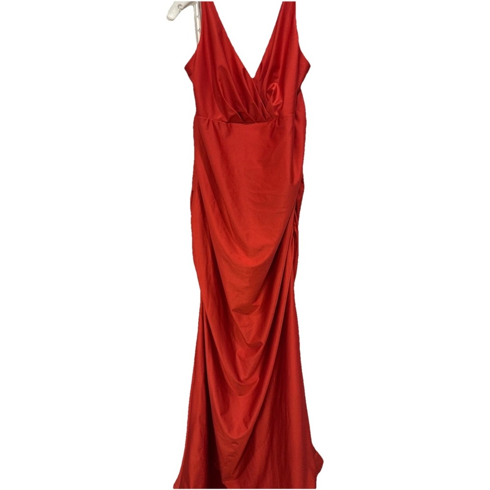 Red Ruched V Neck Sleeveless Mermaid Formal Evening Gown Dress